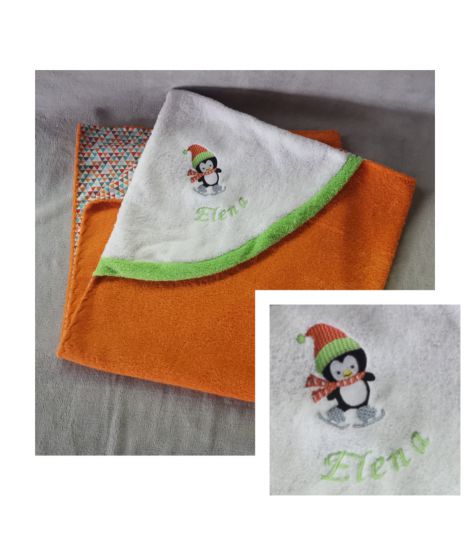 Sortie de bain  orange et vert pingouin